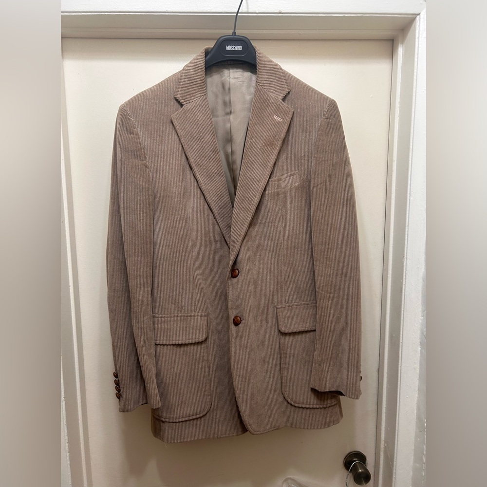 Vintage Corduroy Blazer Sport Coat Stanley Blacker Mens 44L Beige Academia Macys